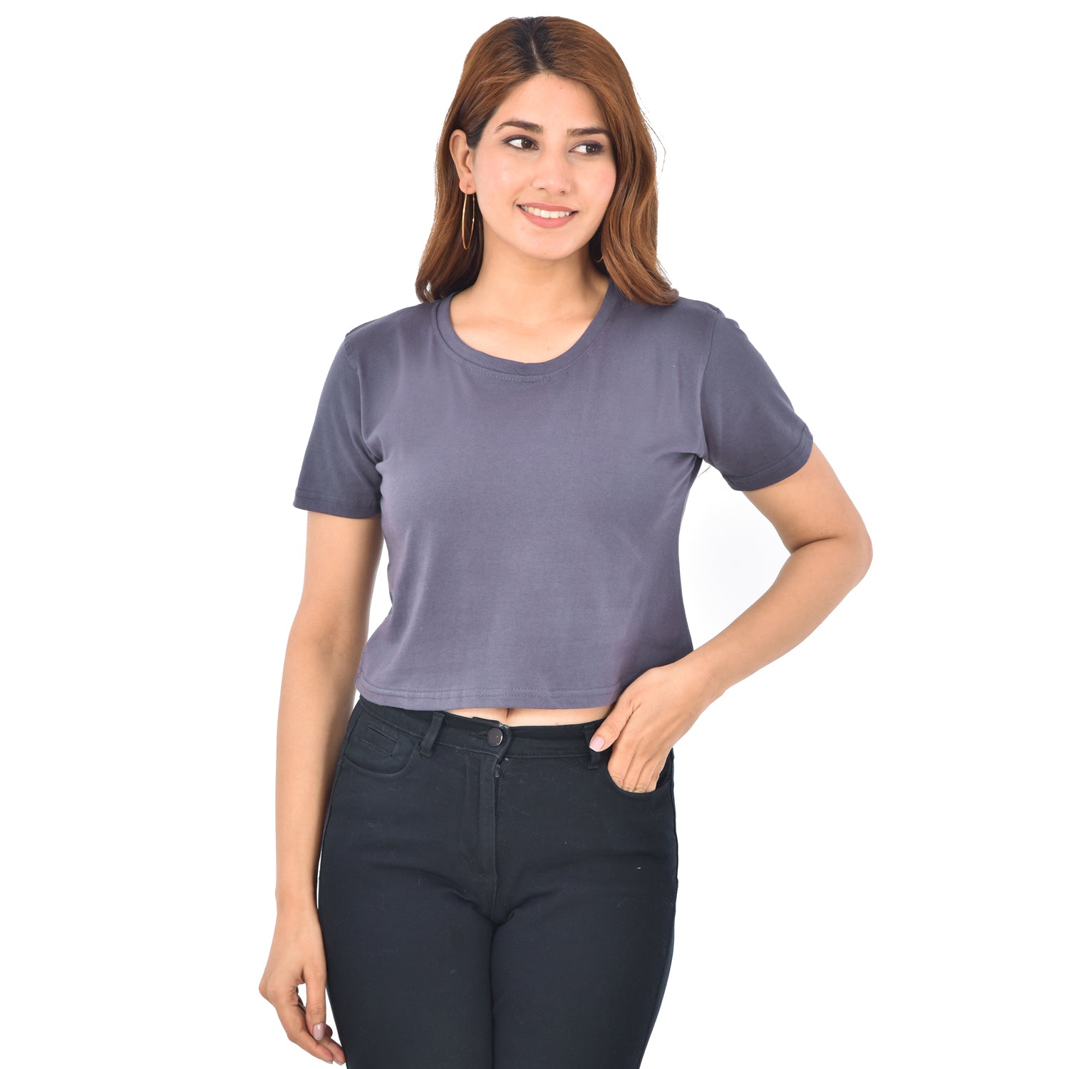 Grey Cotton Hosiery Crop Top