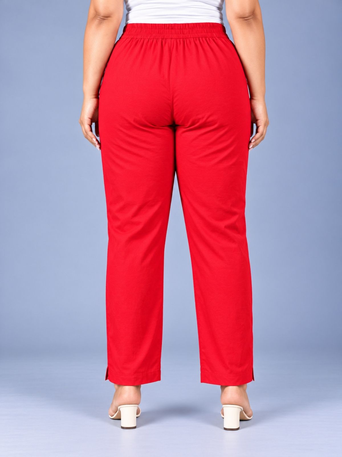 Red Regular Fit Elastic Plus Sizes Cotton Trouser