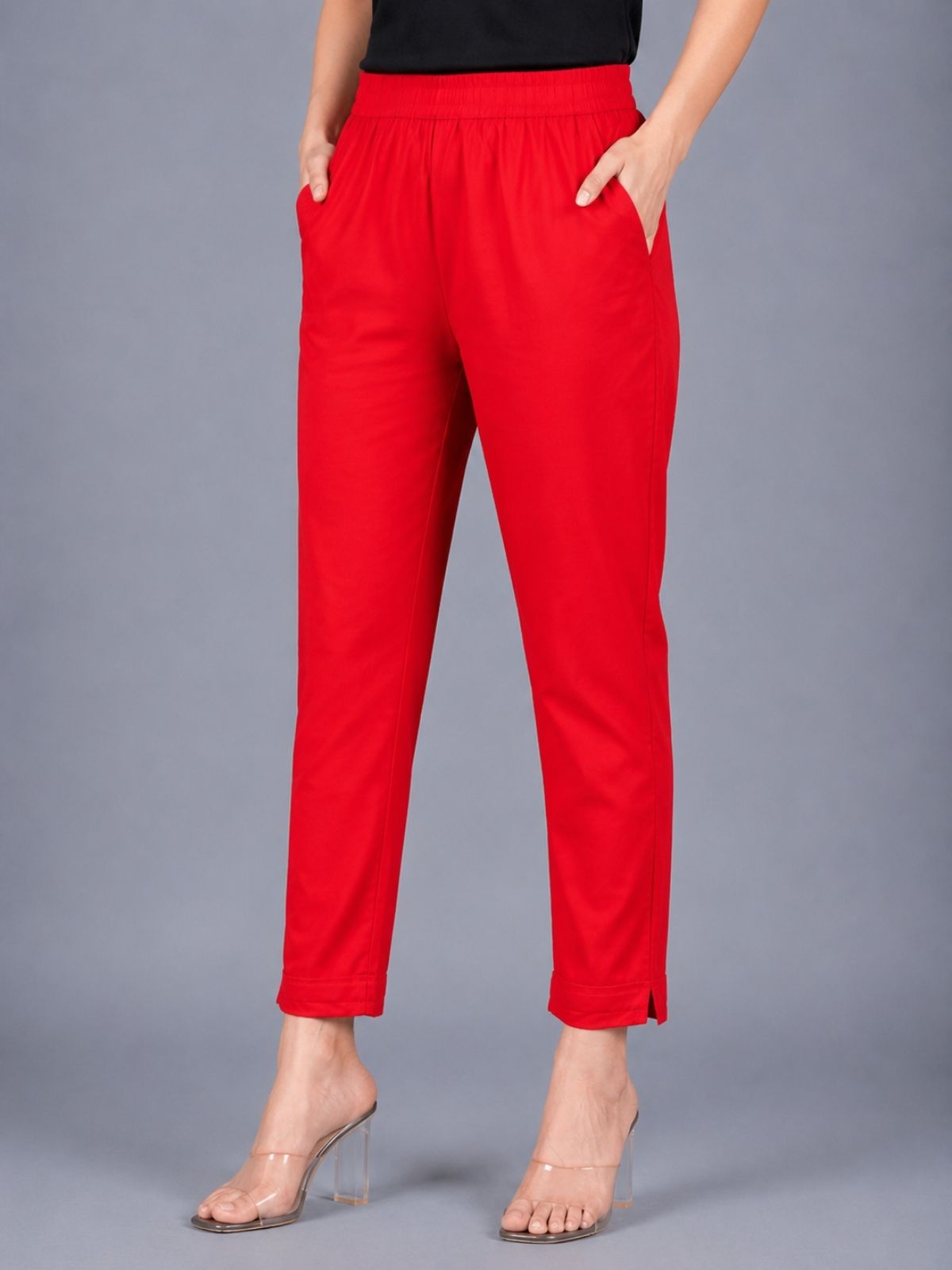 Mehendi & Red Regular Fit Elastic Cotton Trouser Combo