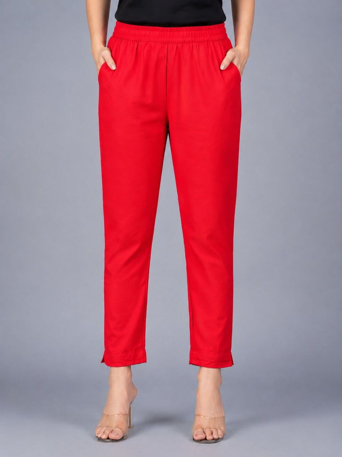 Red & Wine Regular Fit Elastic Cotton Trouser Combo