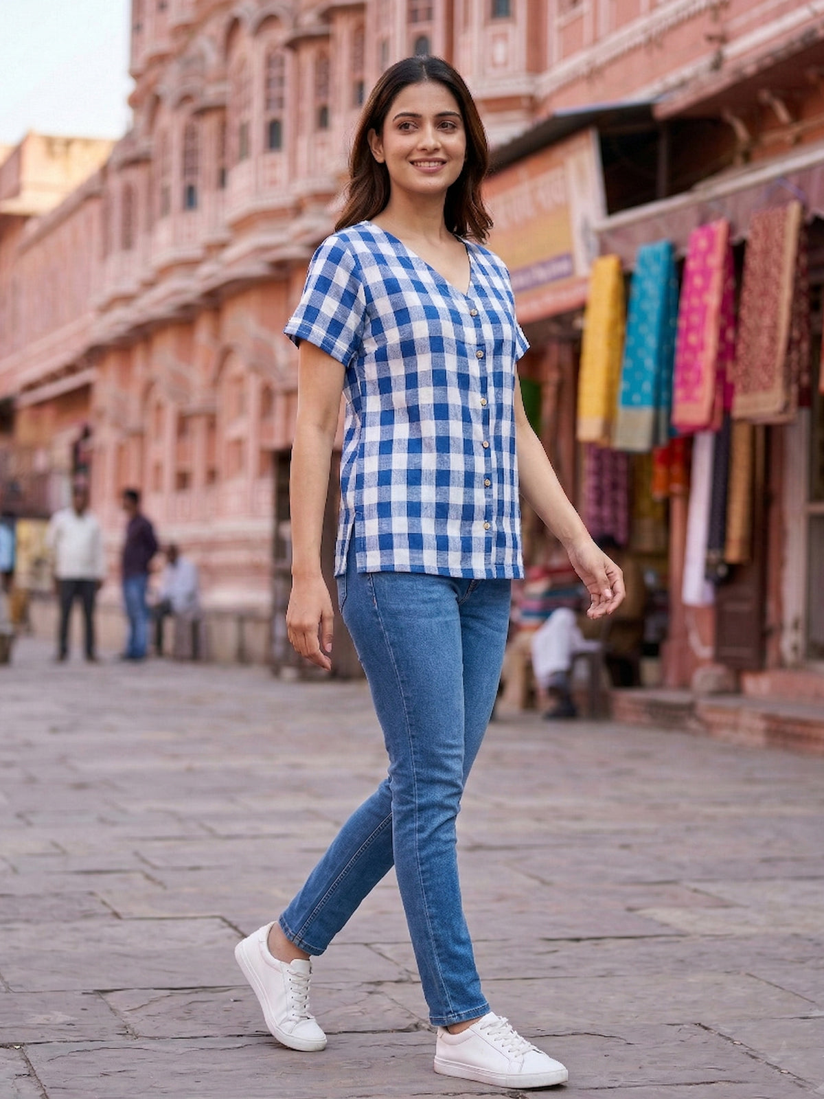 Blue Soft Cotton Check Shirt