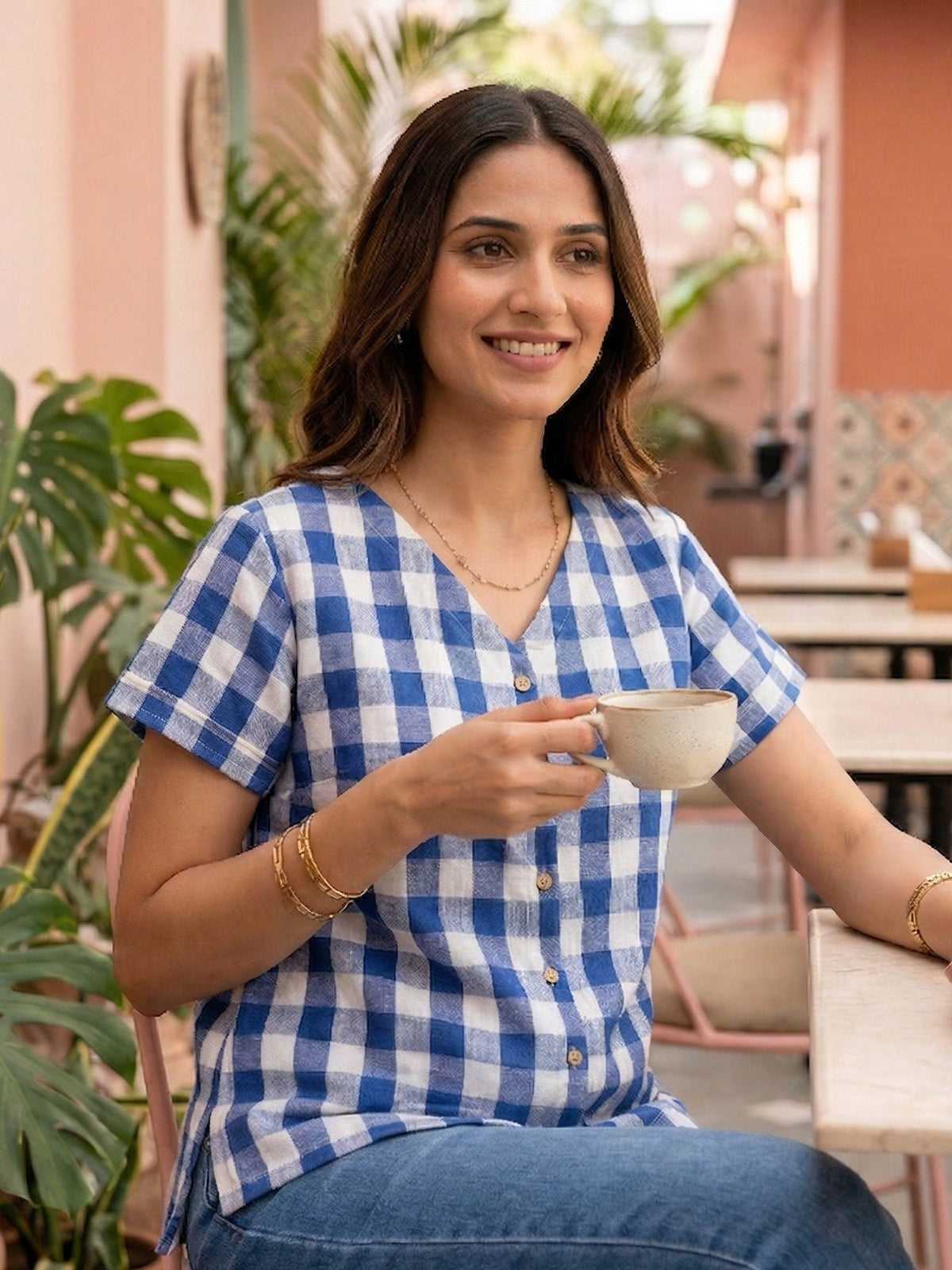 Blue Soft Cotton Check Shirt