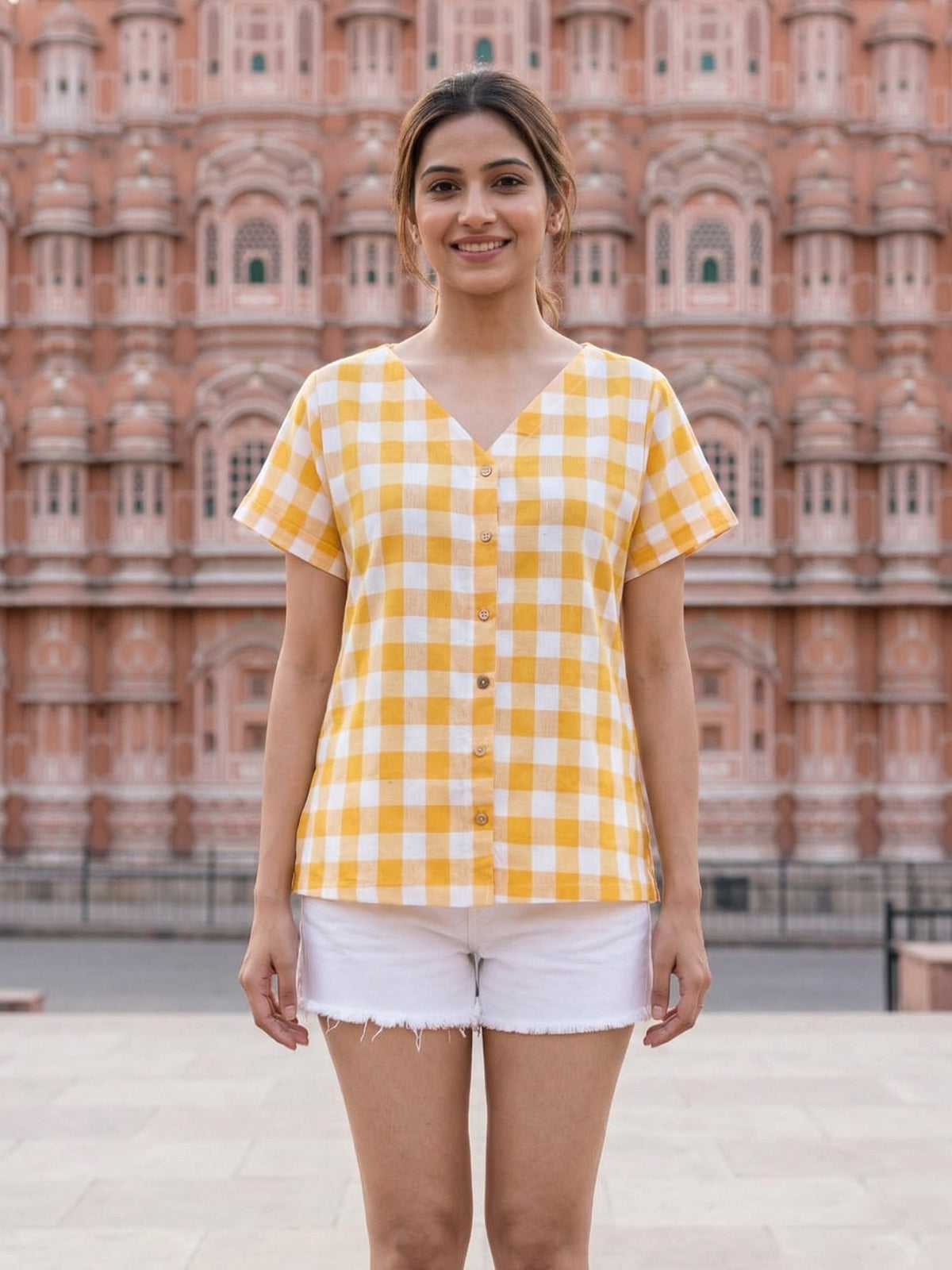 Yellow Soft Cotton Check Shirt