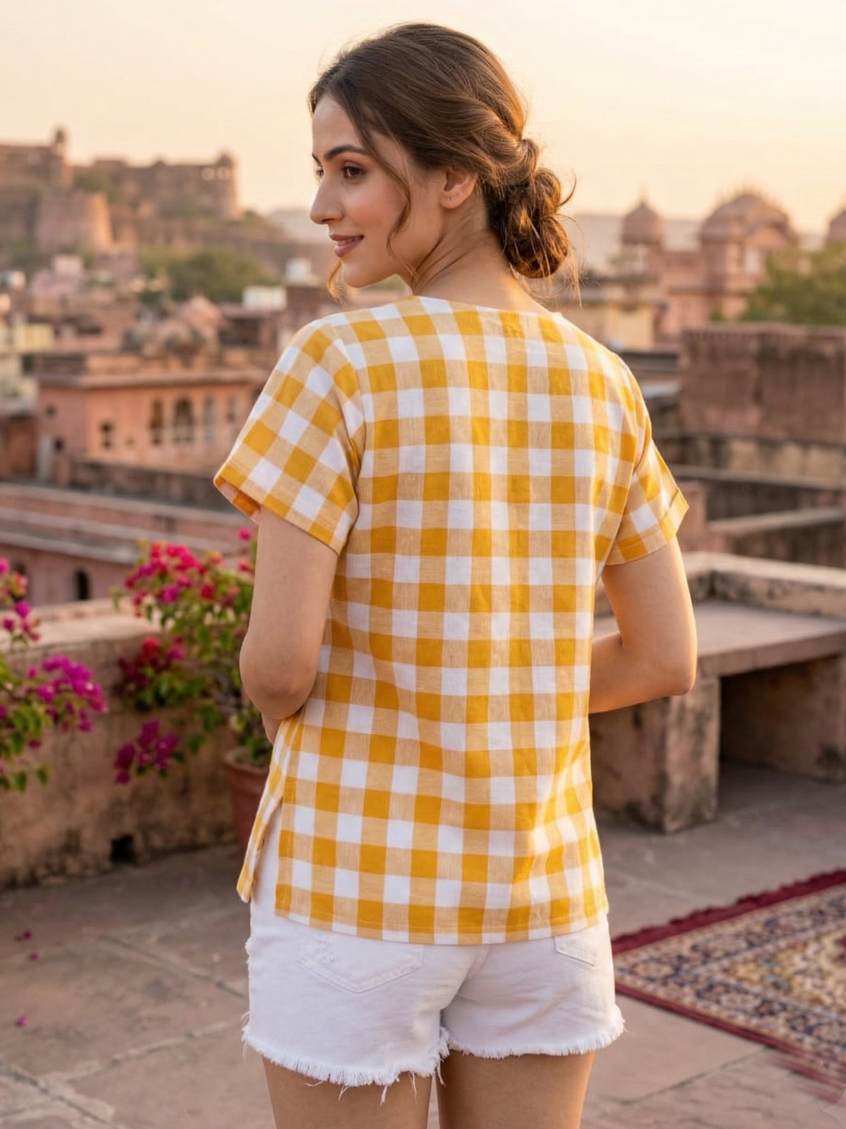 Yellow Soft Cotton Check Shirt