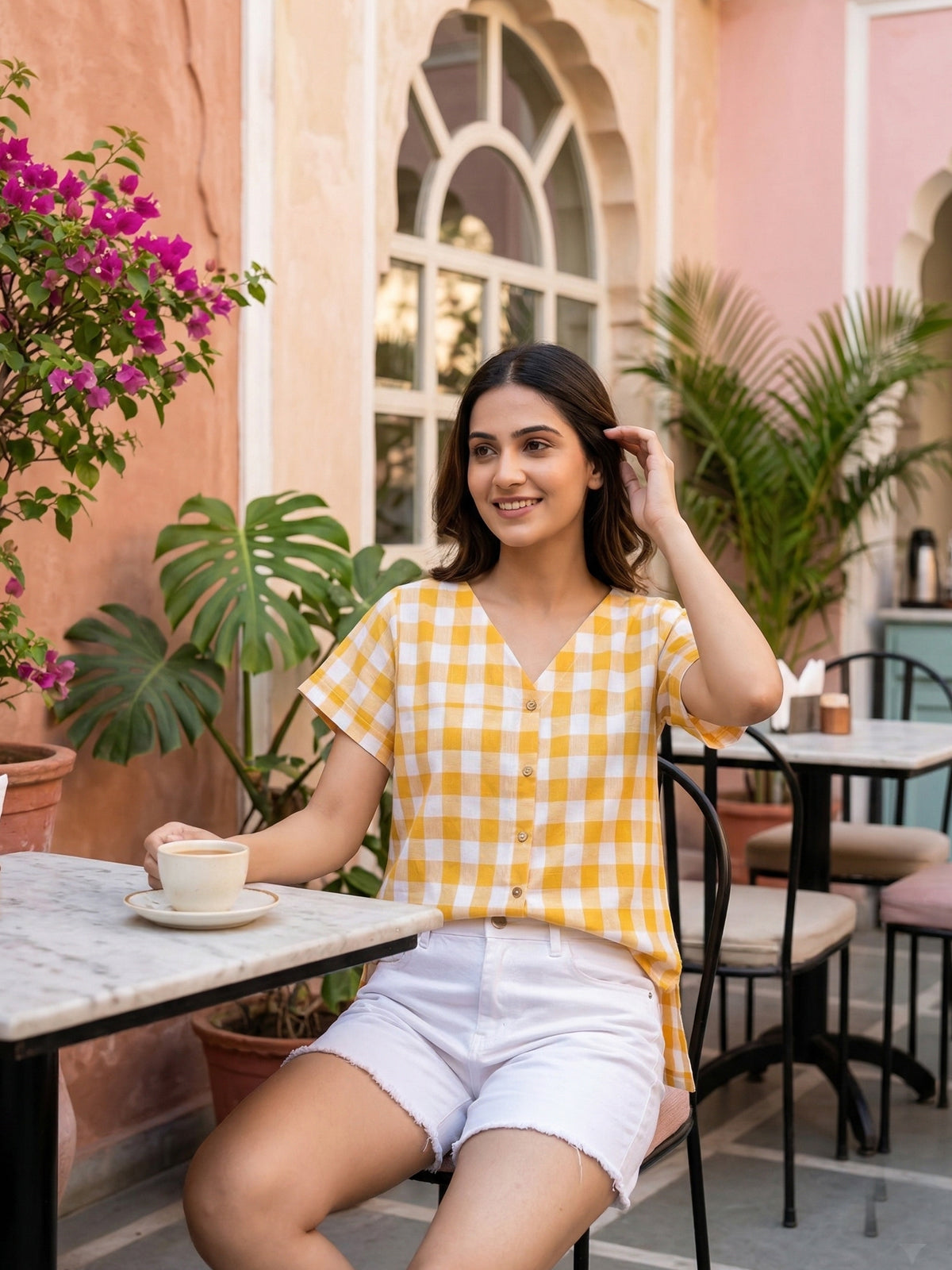 Yellow Soft Cotton Check Shirt