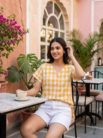 Yellow Soft Cotton Check Shirt