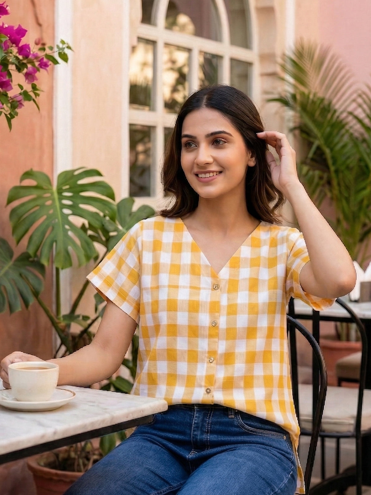 Yellow Soft Cotton Check Shirt
