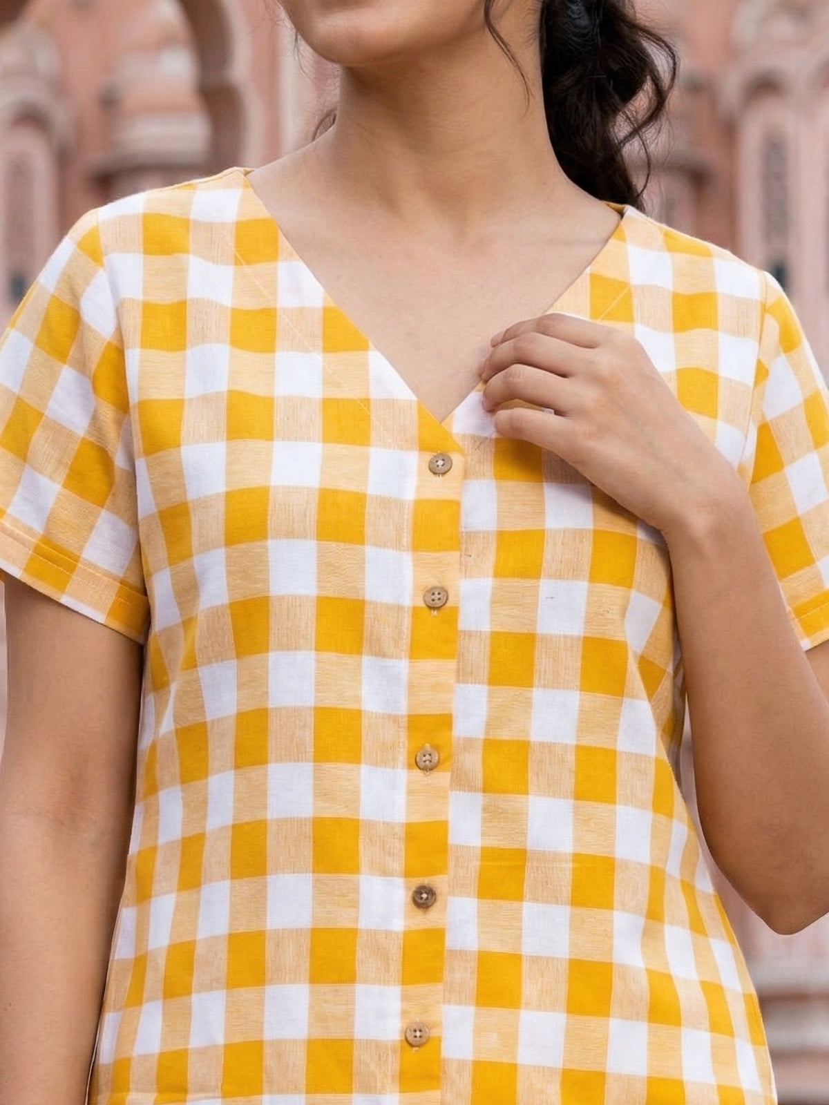 Yellow Soft Cotton Check Shirt