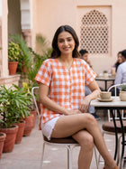 Orange Soft Cotton Check Shirt