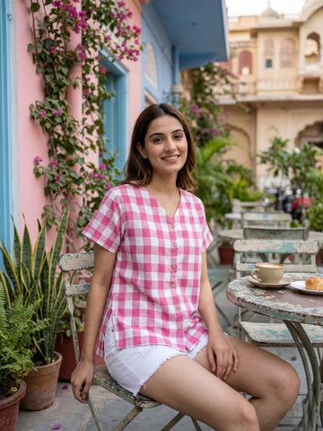 Pink Soft Cotton Check Shirt