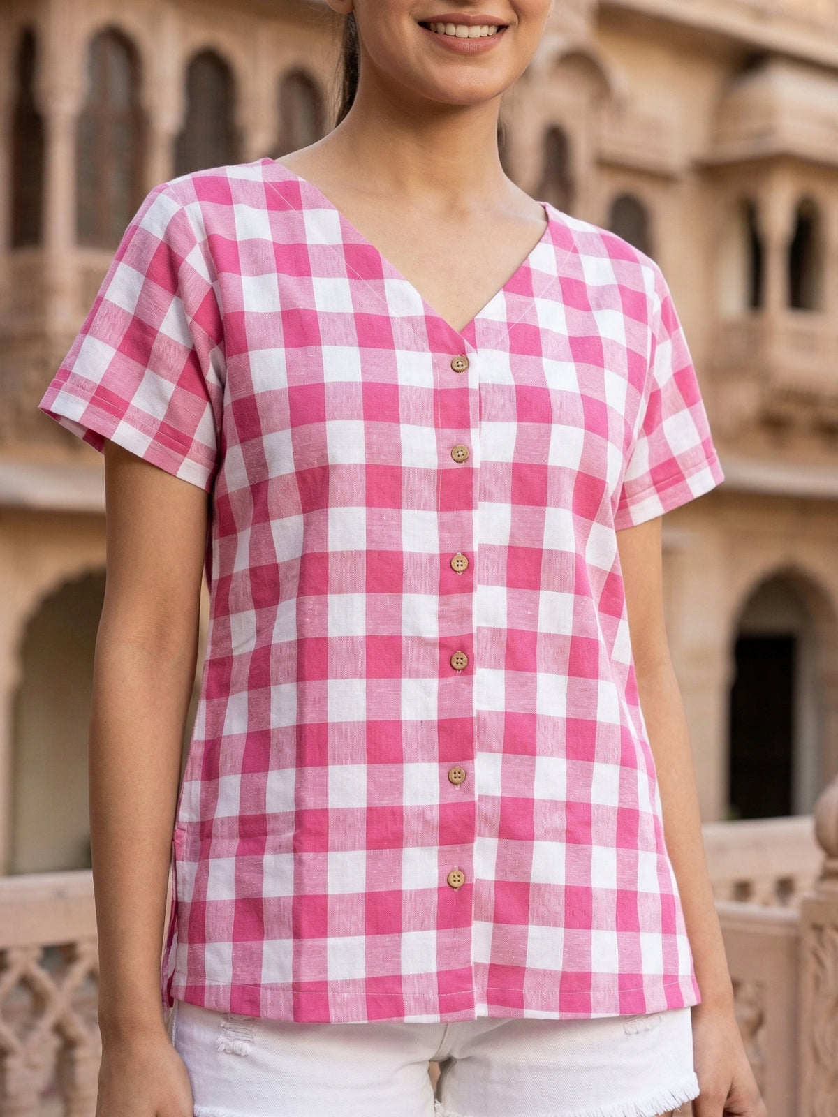 Pink Soft Cotton Check Shirt
