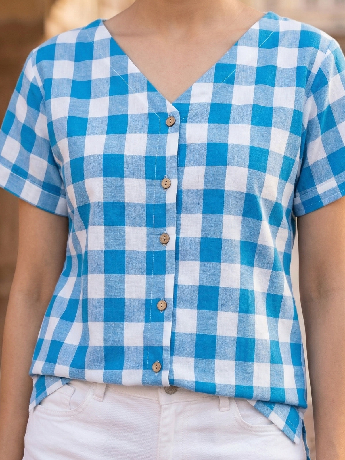 Sky Blue Soft Cotton Check Shirt