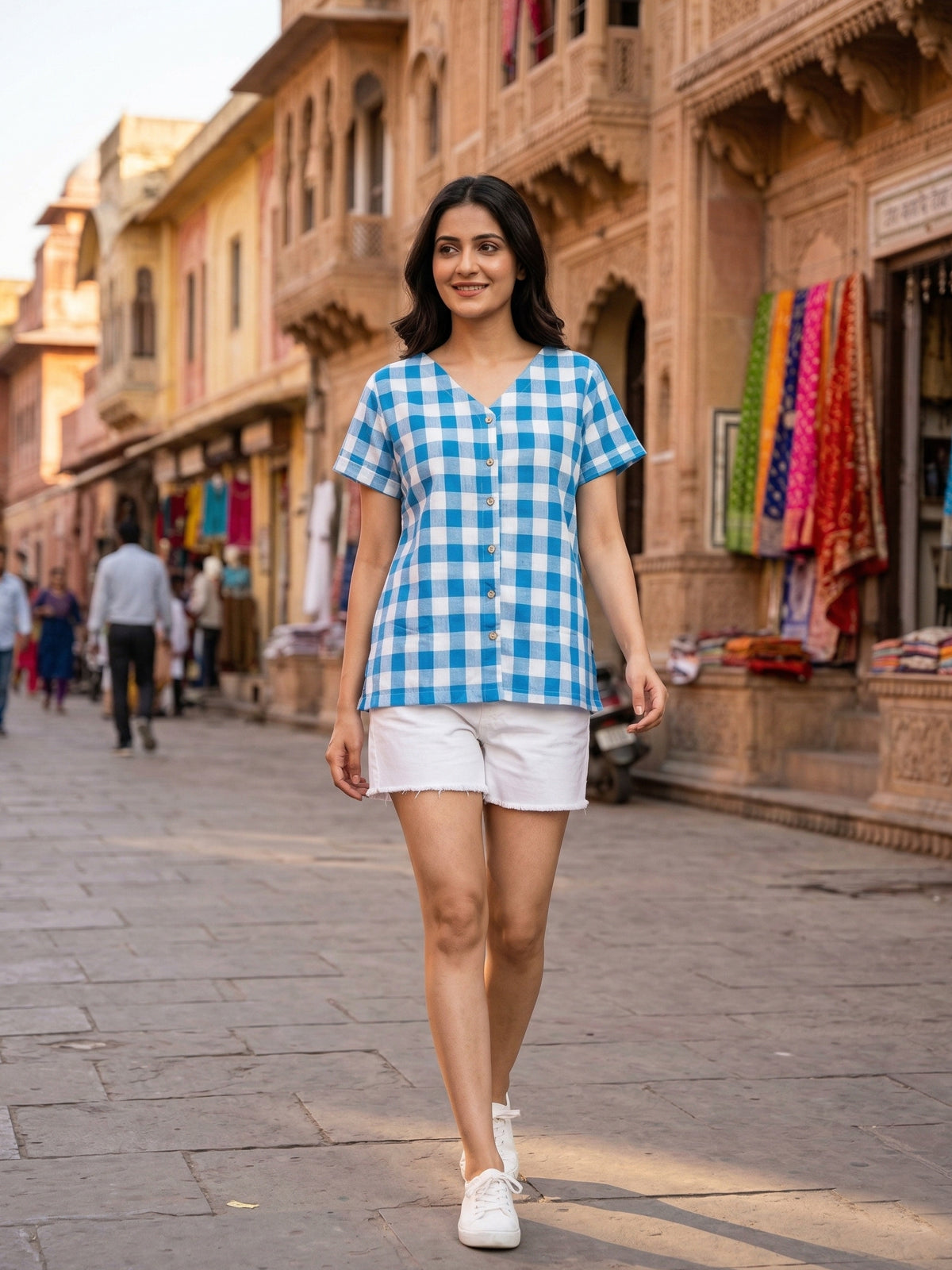 Sky Blue Soft Cotton Check Shirt