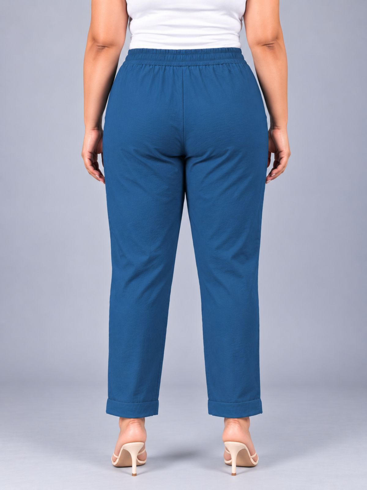 TealBlue Round Elastic Plus Sizes Cotton Trouser