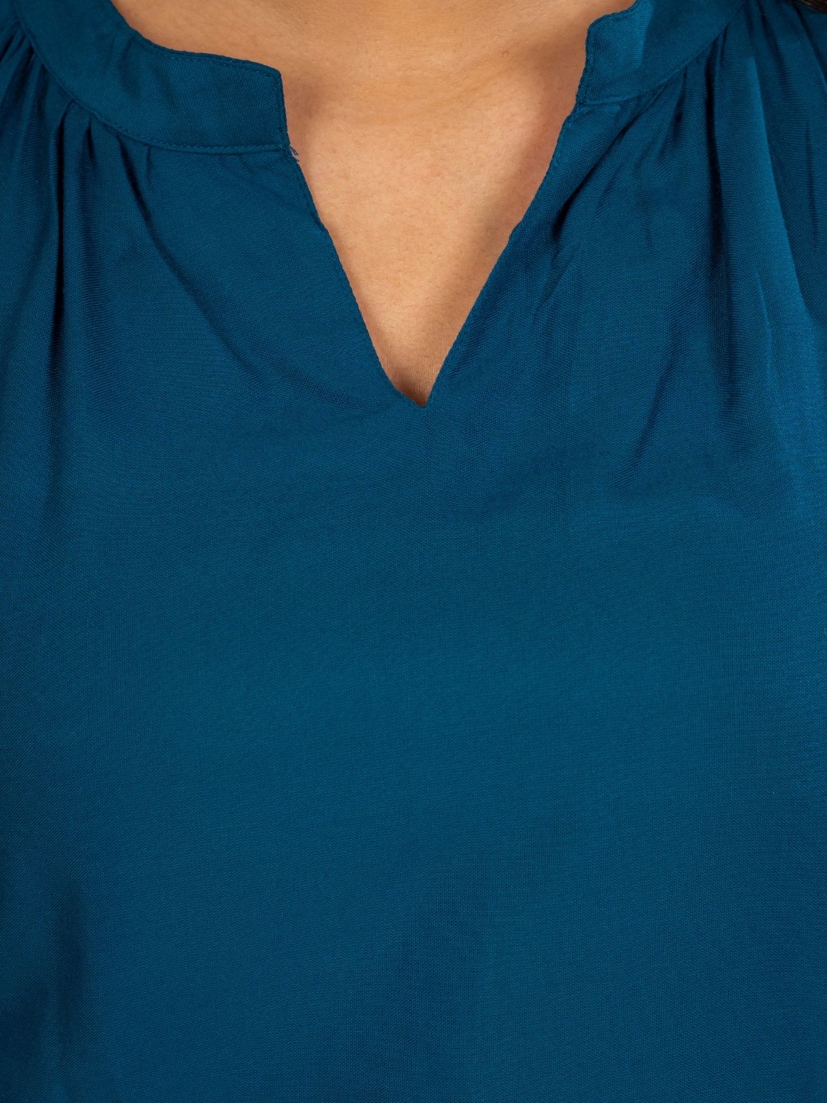 TealBlue Viscose Gathered Neckline Tops
