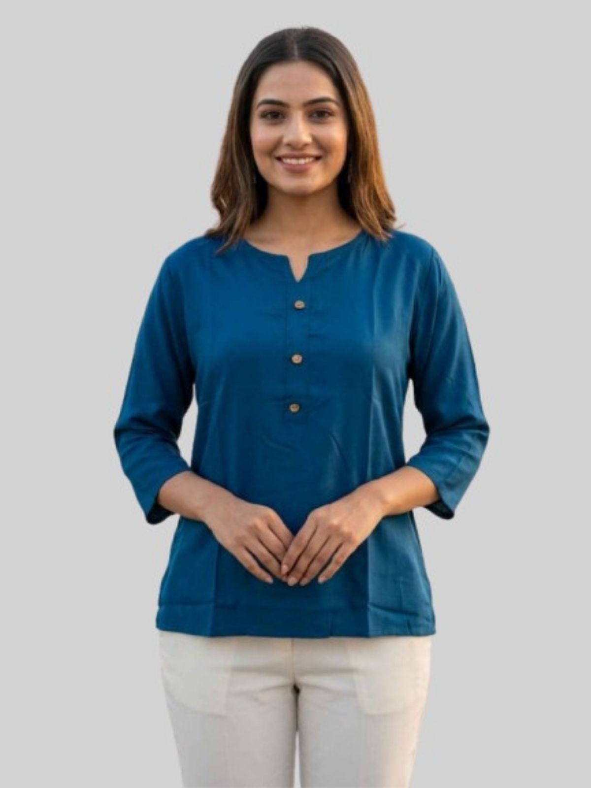 Women Wine & TealBlue Rayon Short Kurti