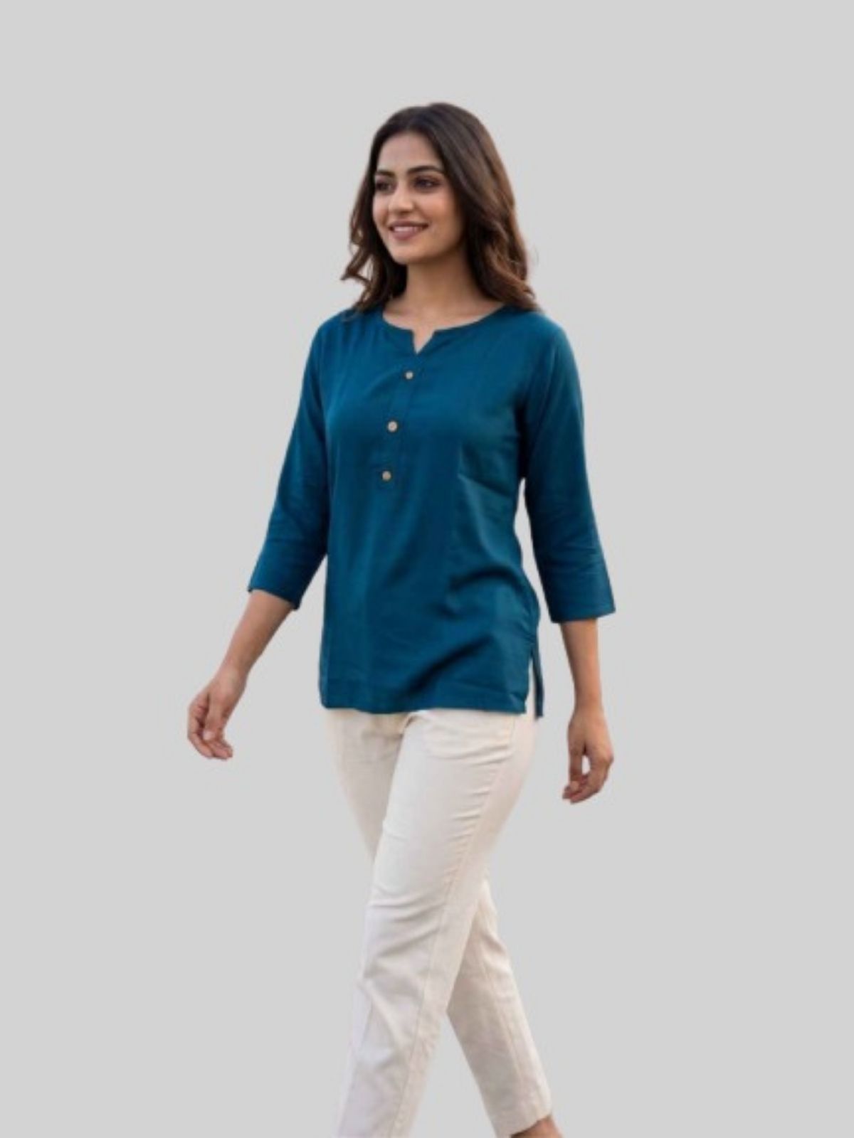 Women SeaGreen & TealBlue Rayon Short Kurti