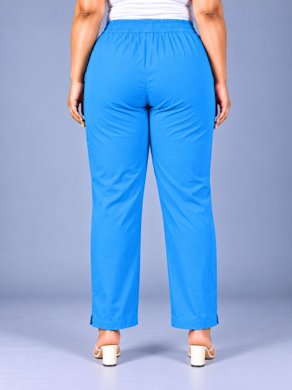 Turquoise Regular Fit Elastic Plus Sizes Cotton Trouser