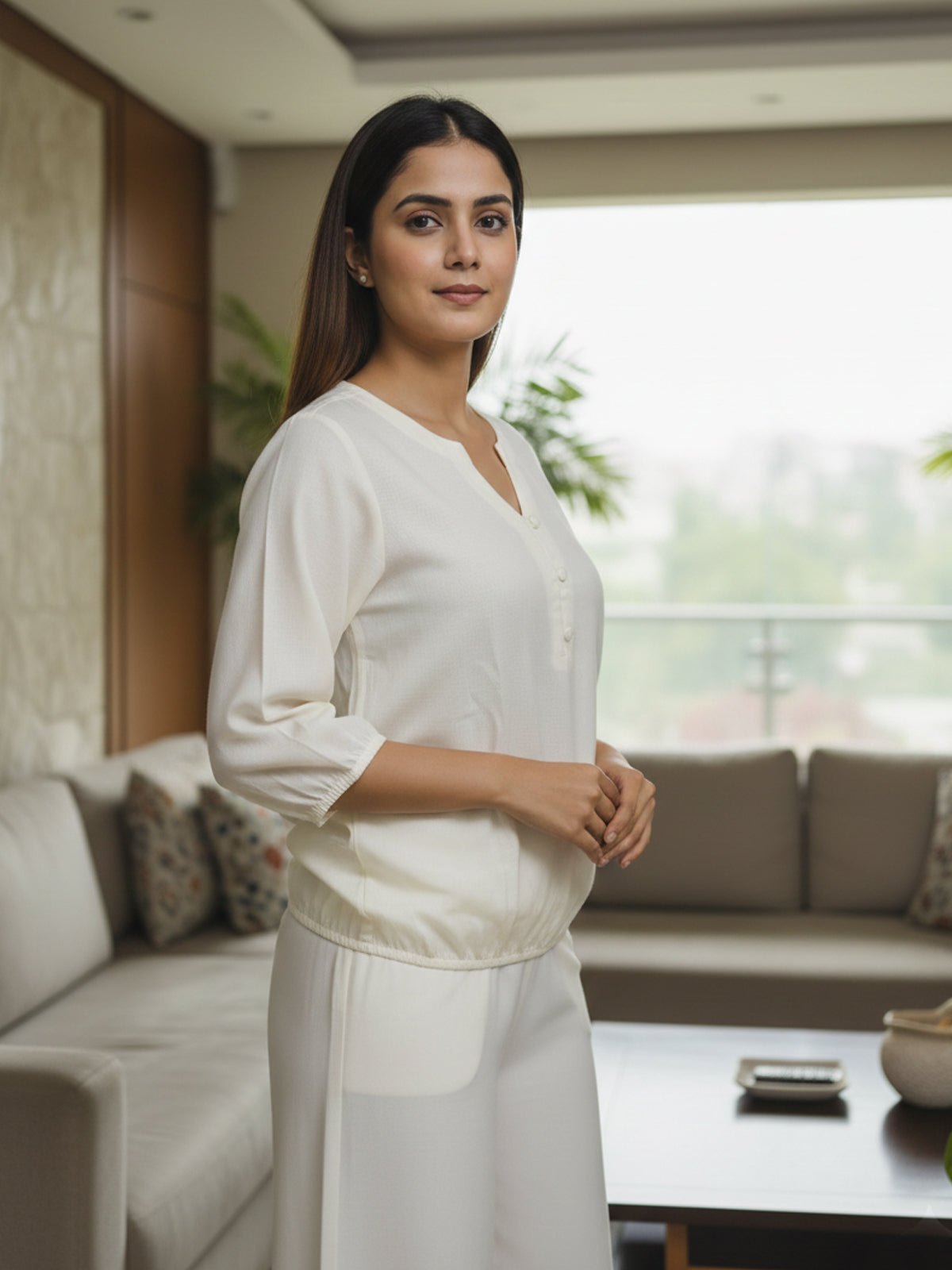 Pack Of 2 Beige and Cream Viscose Waist-Fit Tops