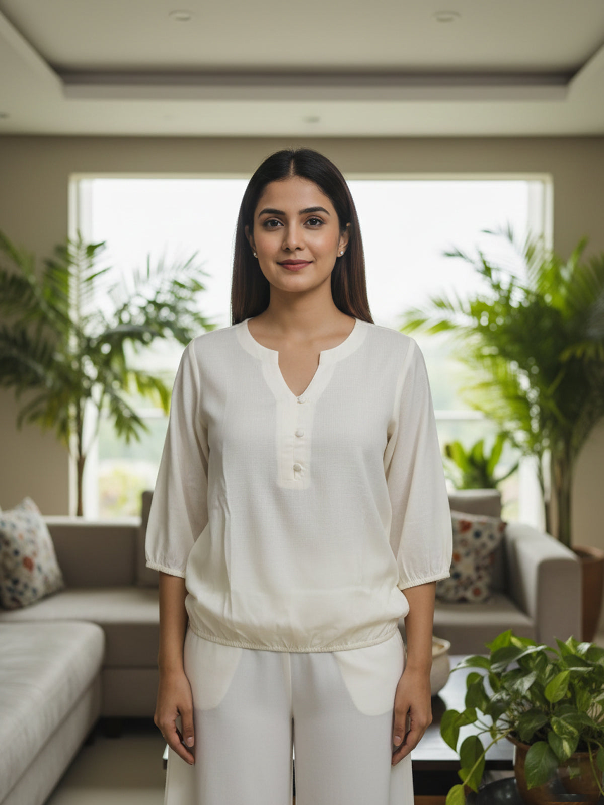 Pack Of 2 Beige and Cream Viscose Waist-Fit Tops