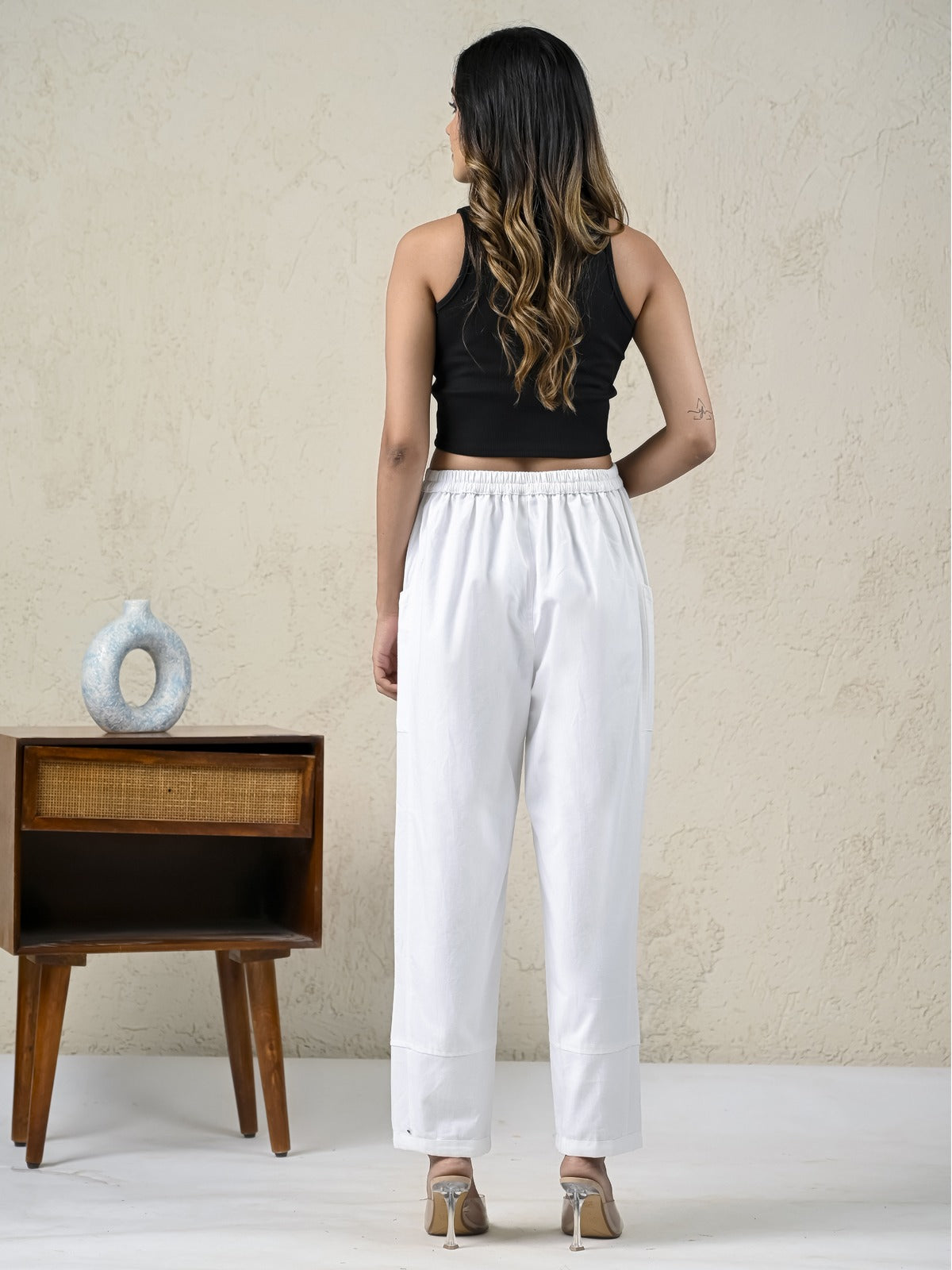 White Side Pocket Pure Cotton Straight Cargo Pant