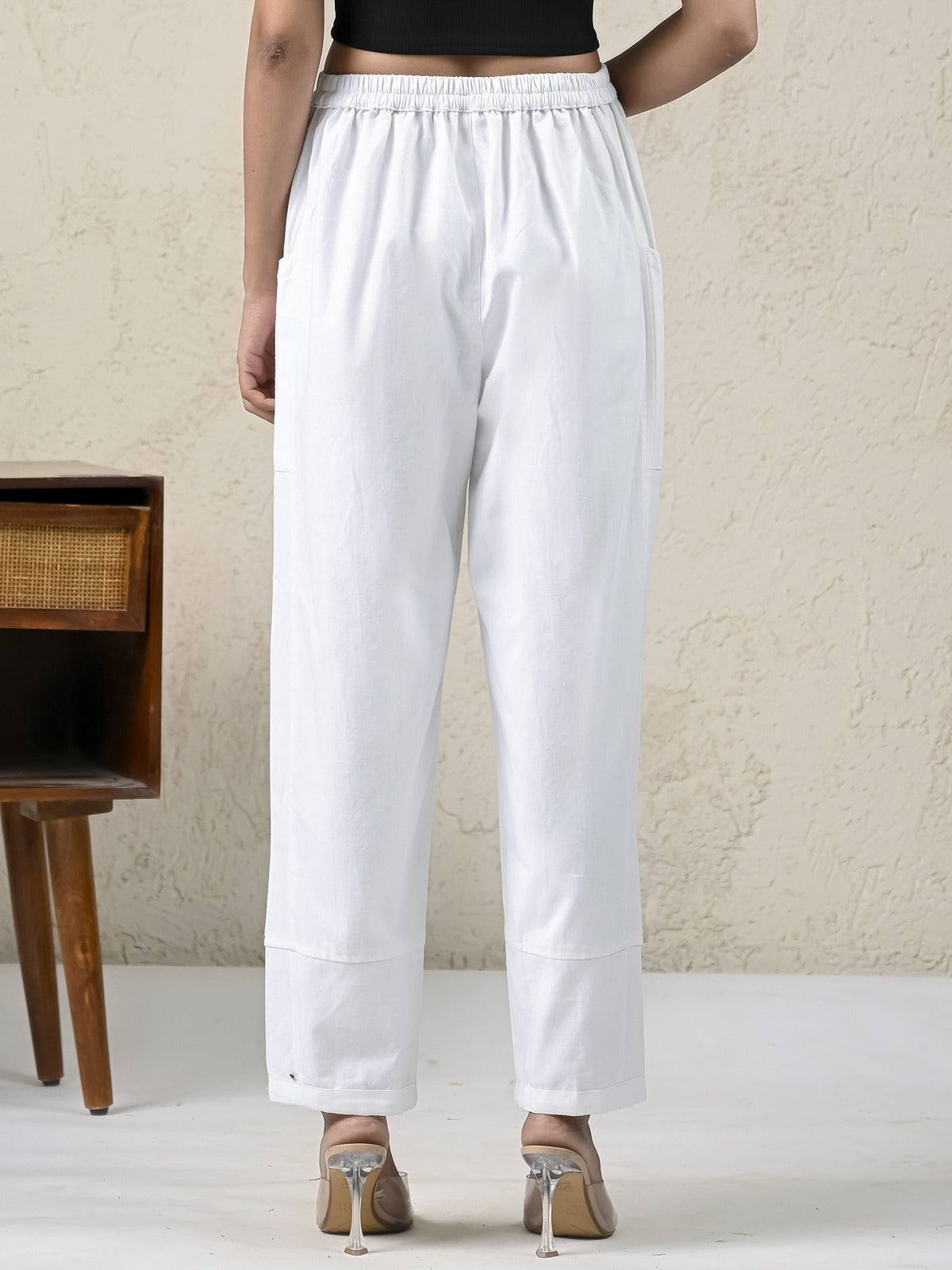 Mehndi & White Cotton Straight Cargo Pant Combo