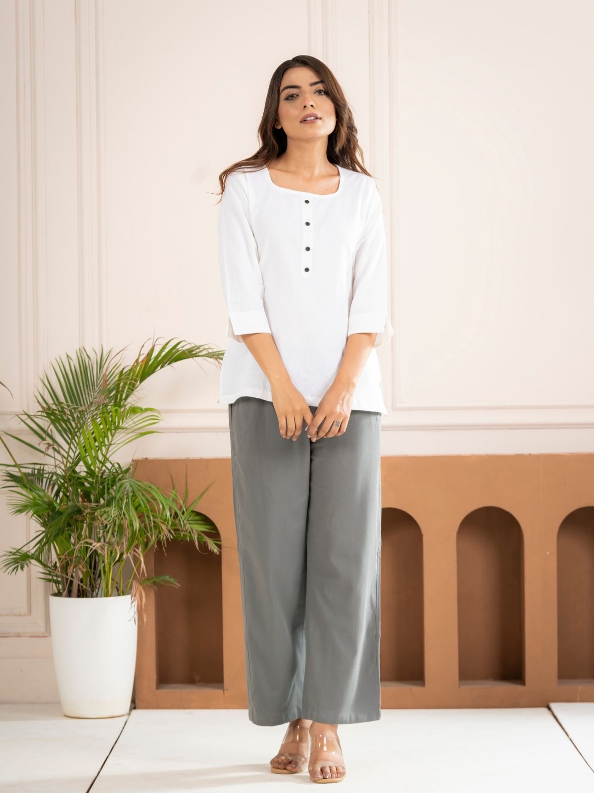 White Everyday Cotton Square Neck Top