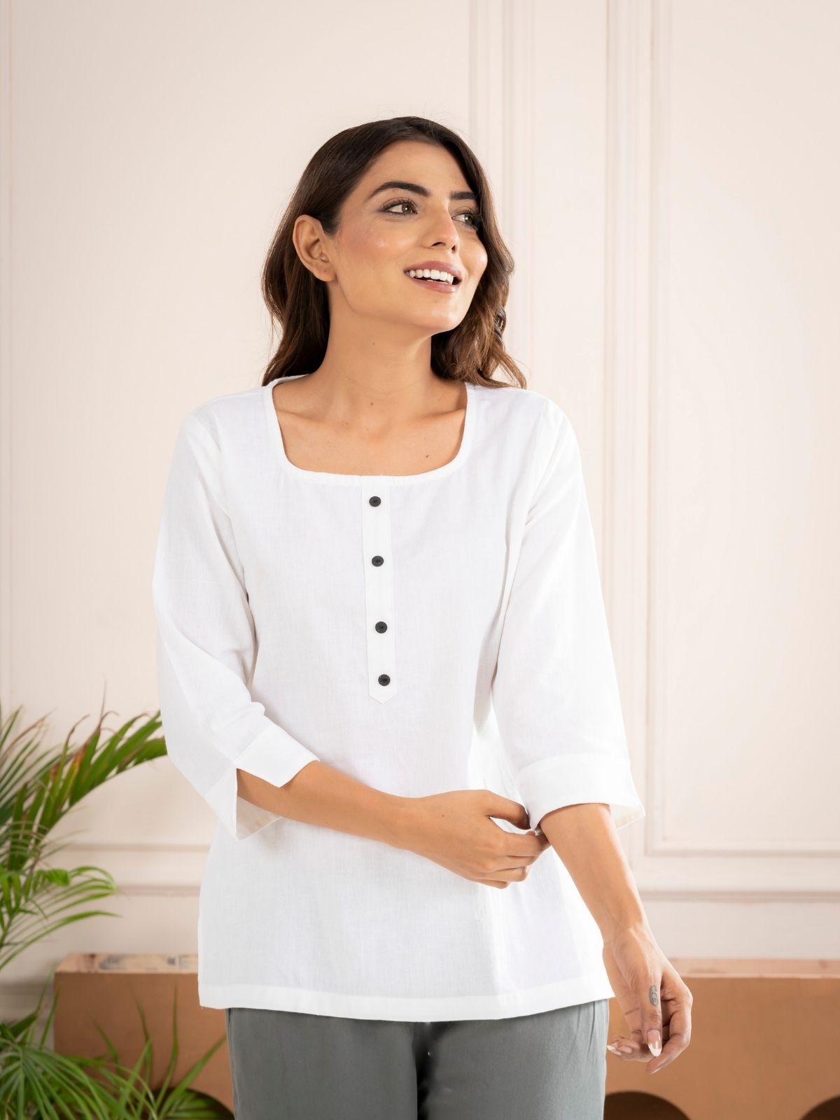 White Everyday Cotton Square Neck Top