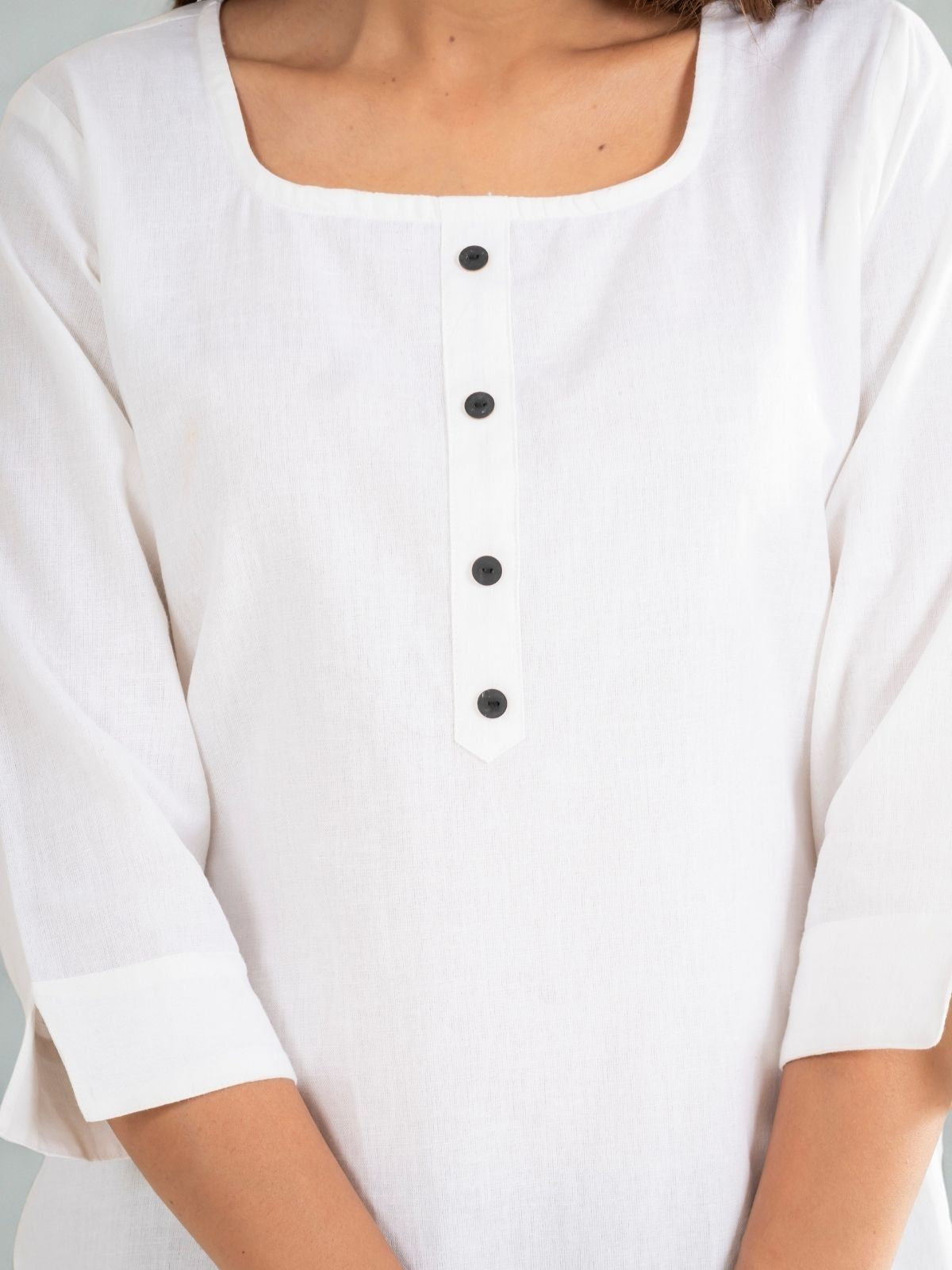 Light Brown & White  Everyday Cotton Square Neck Top