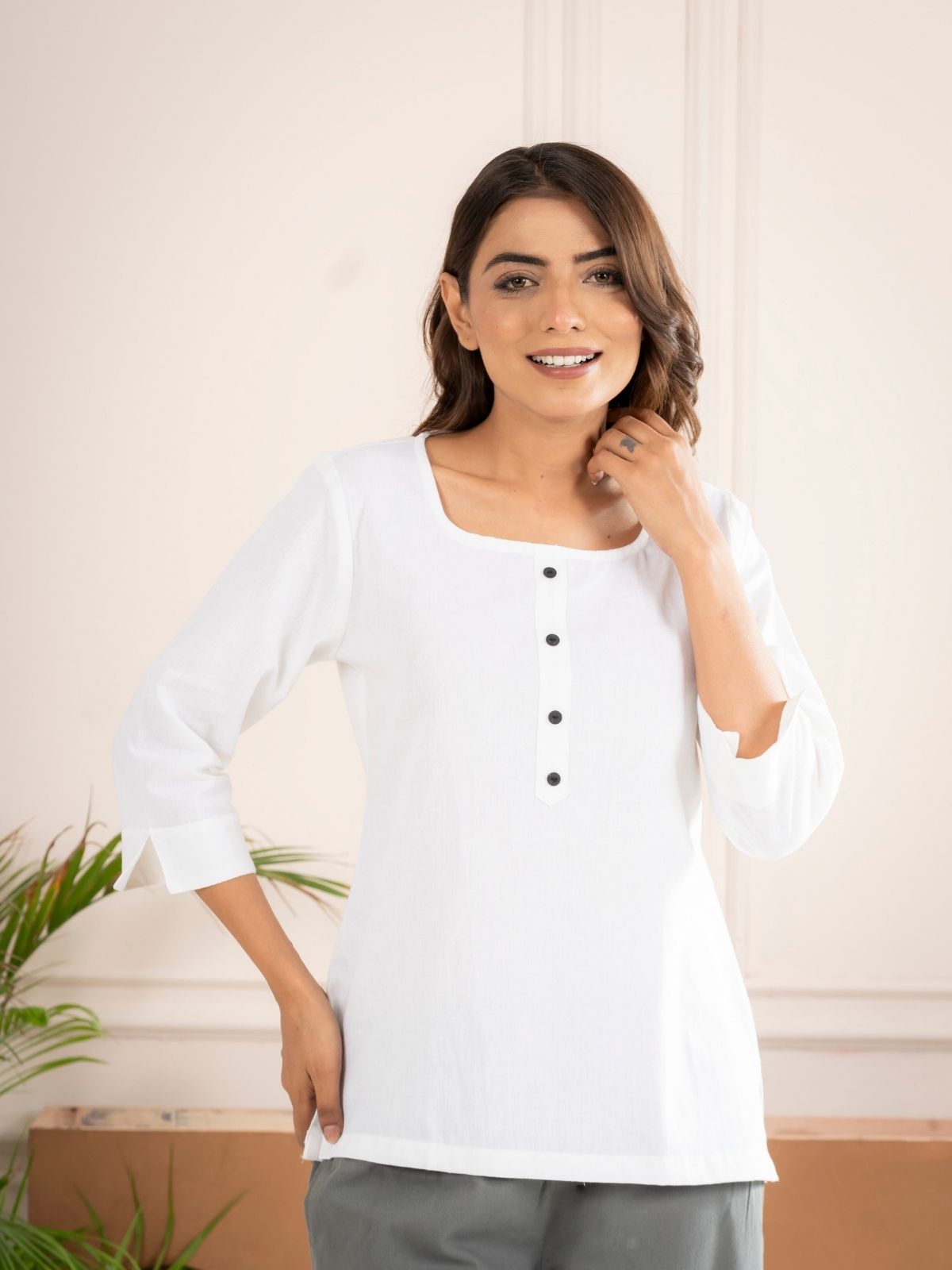 White Everyday Cotton Square Neck Top