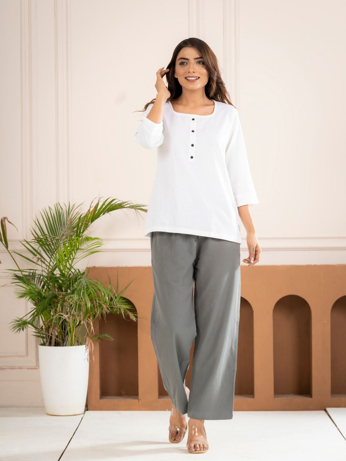 White Everyday Cotton Square Neck Top