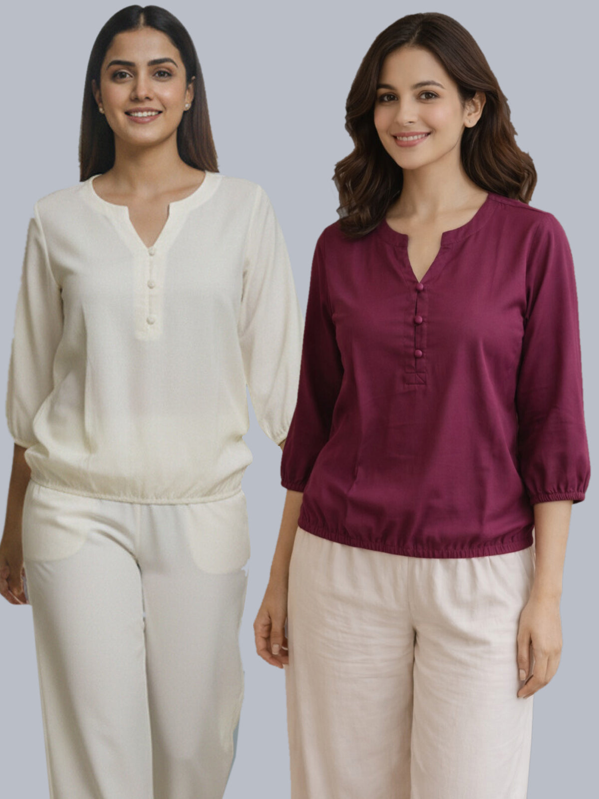 Pack Of 2 Cream and Wine Viscose Waist-Fit Tops