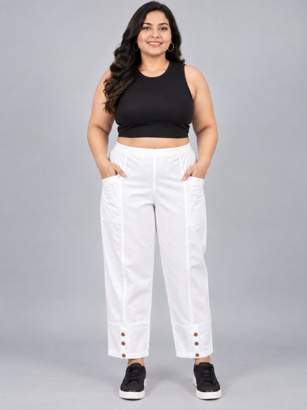 White Cotton Straight Cargo Pant