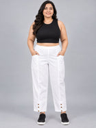 White Cotton Straight Cargo Pant