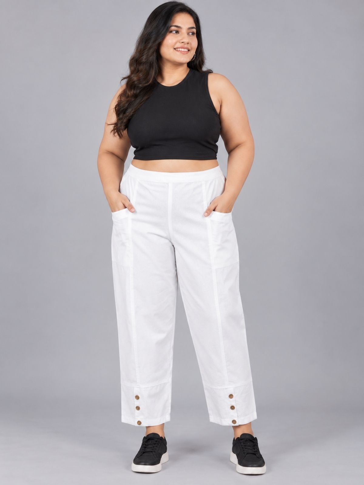 White Cotton Straight Cargo Pant