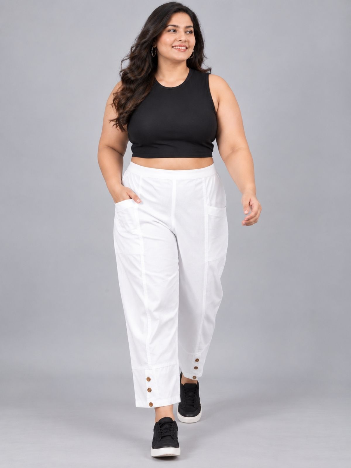 White Cotton Straight Cargo Pant