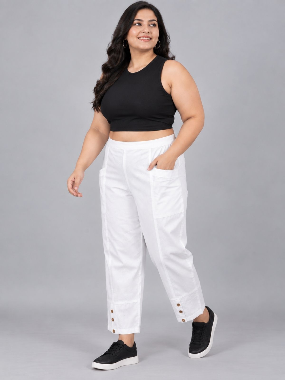 White Cotton Straight Cargo Pant
