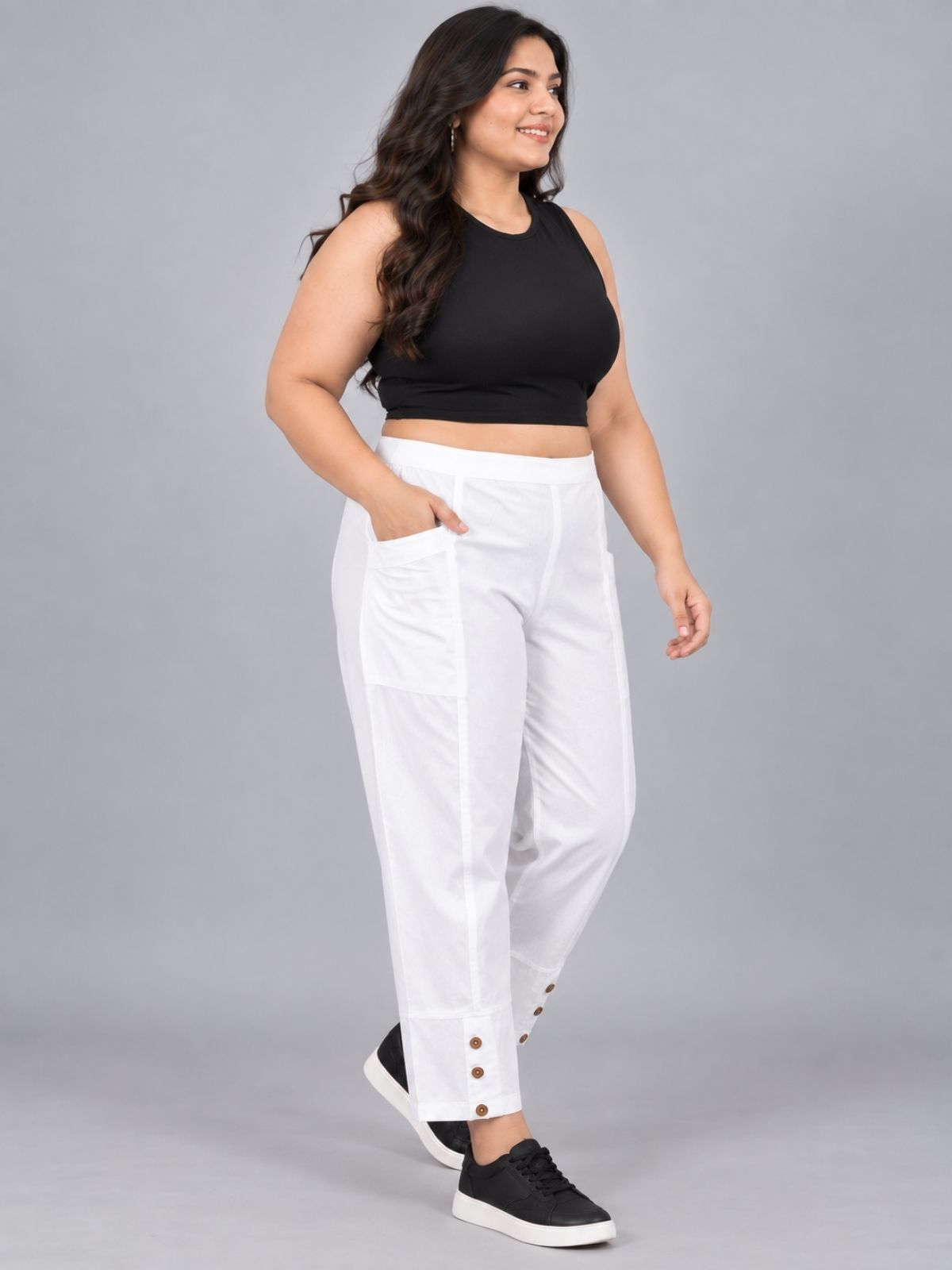 White Cotton Straight Cargo Pant