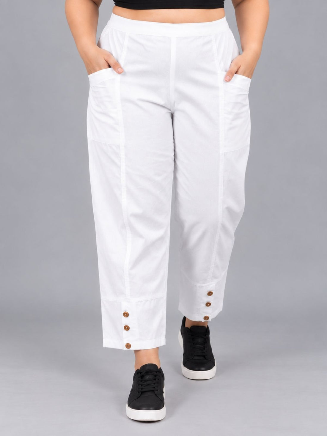 White Cotton Straight Cargo Pant