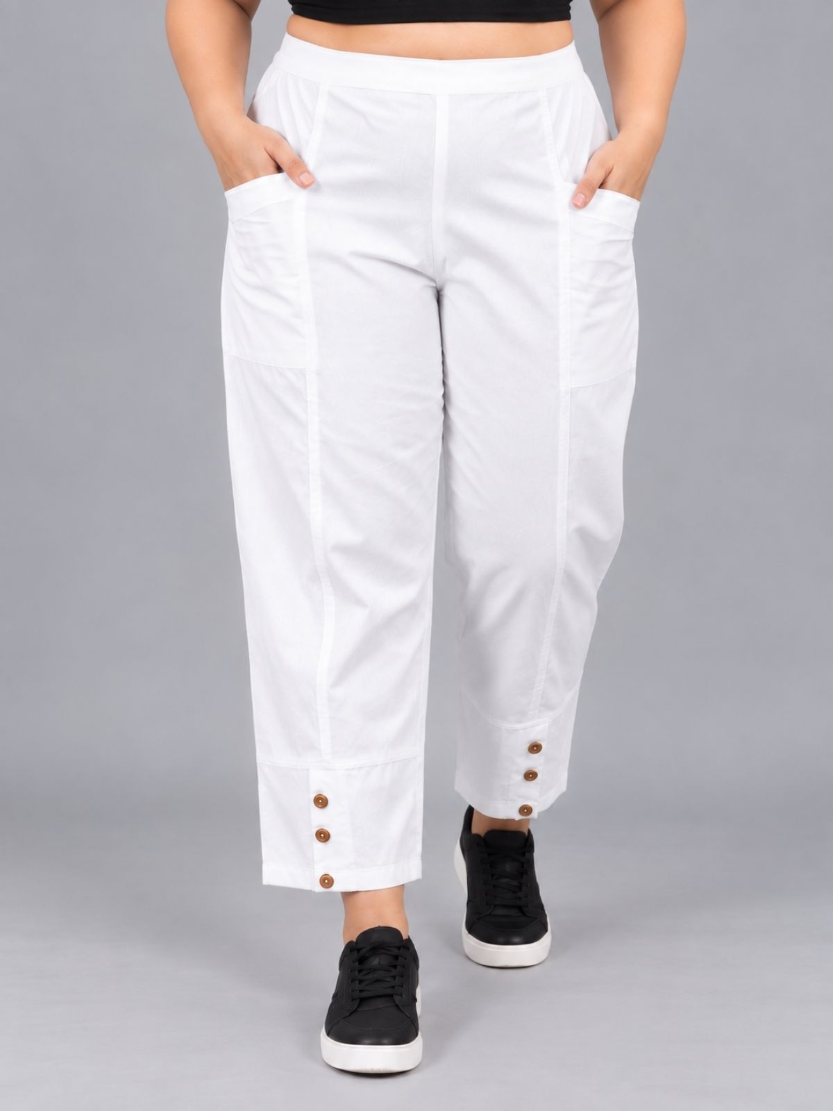 White Cotton Straight Cargo Pant