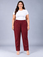 Wine Round Elastic Plus Sizes Cotton Trouser