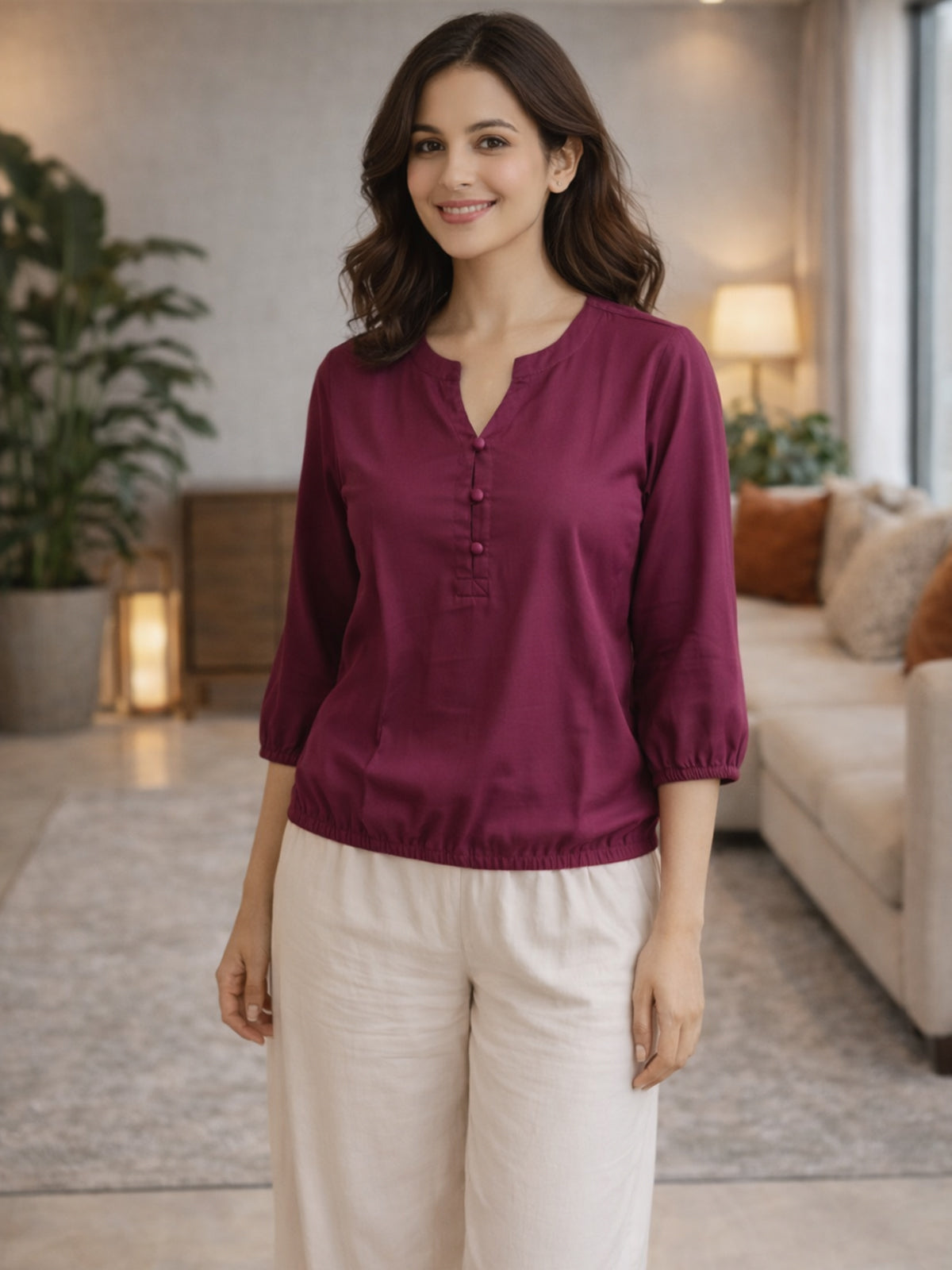 Pack Of 2 Cream and Wine Viscose Waist-Fit Tops