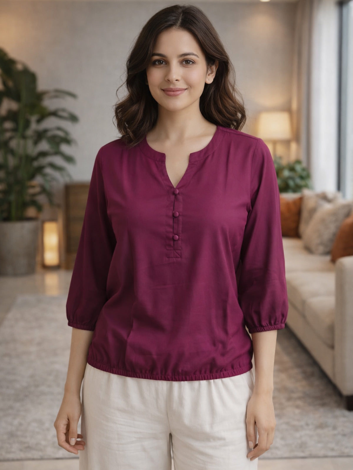 Pack Of 2 Cream and Wine Viscose Waist-Fit Tops