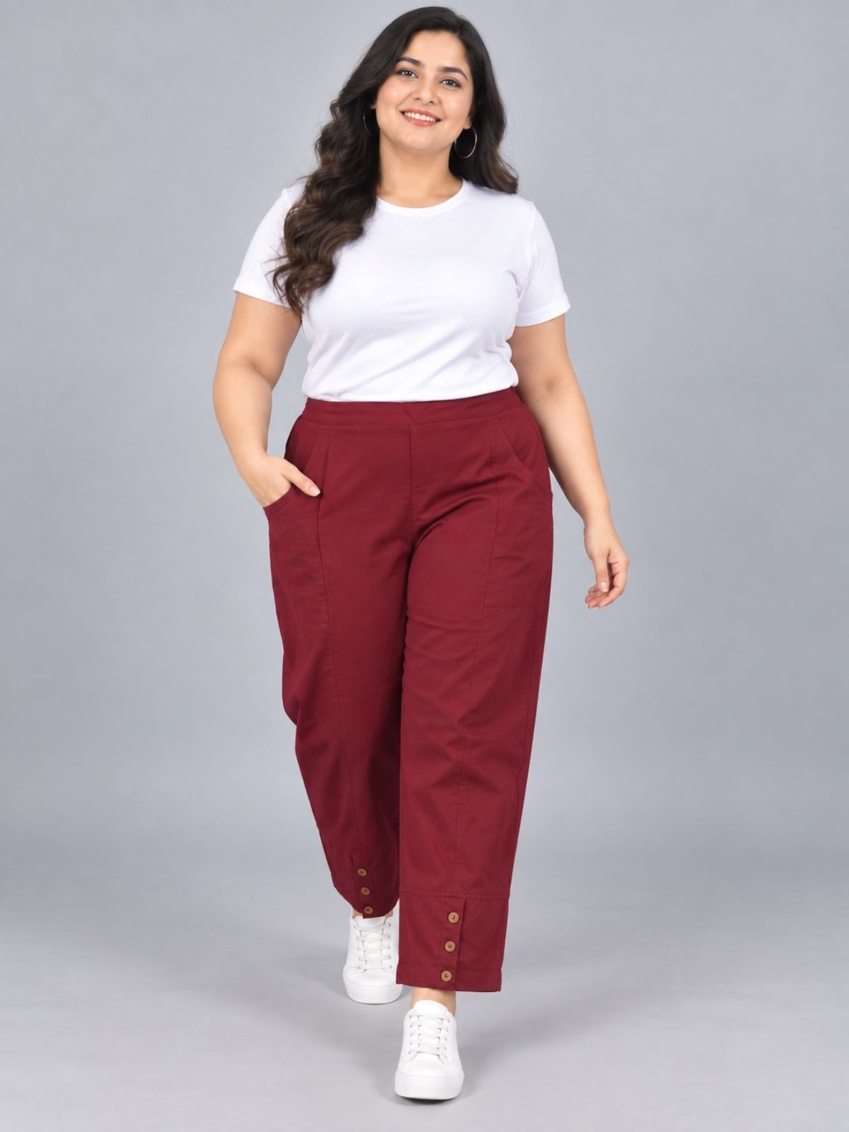 Wine Cotton Straight Cargo Pant