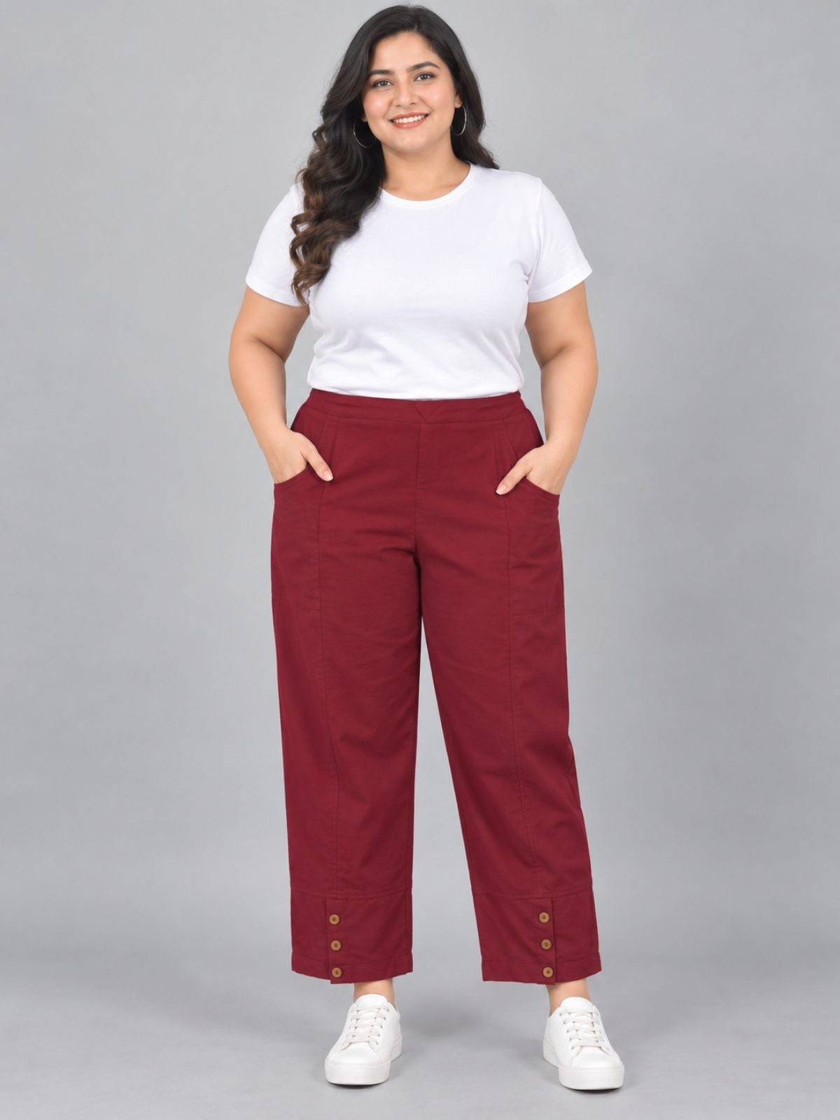 Wine Cotton Straight Cargo Pant