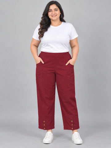 Wine Cotton Straight Cargo Pant