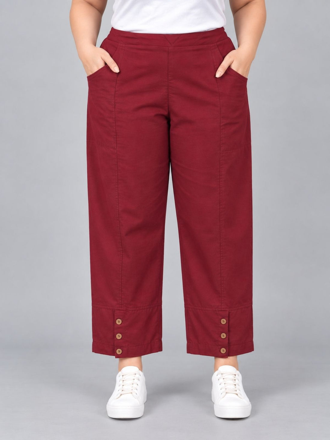 Wine Cotton Straight Cargo Pant
