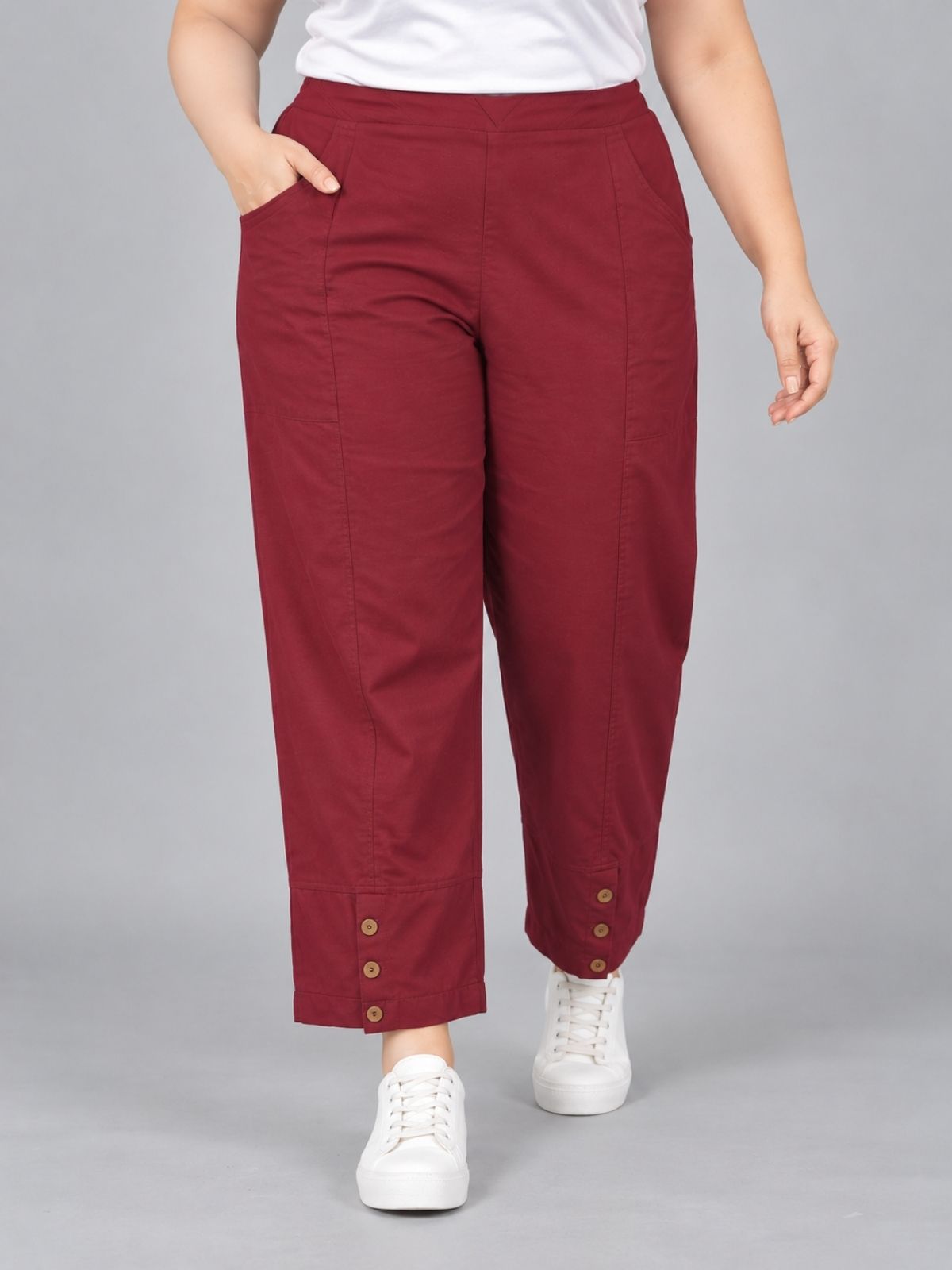 Wine Cotton Straight Cargo Pant