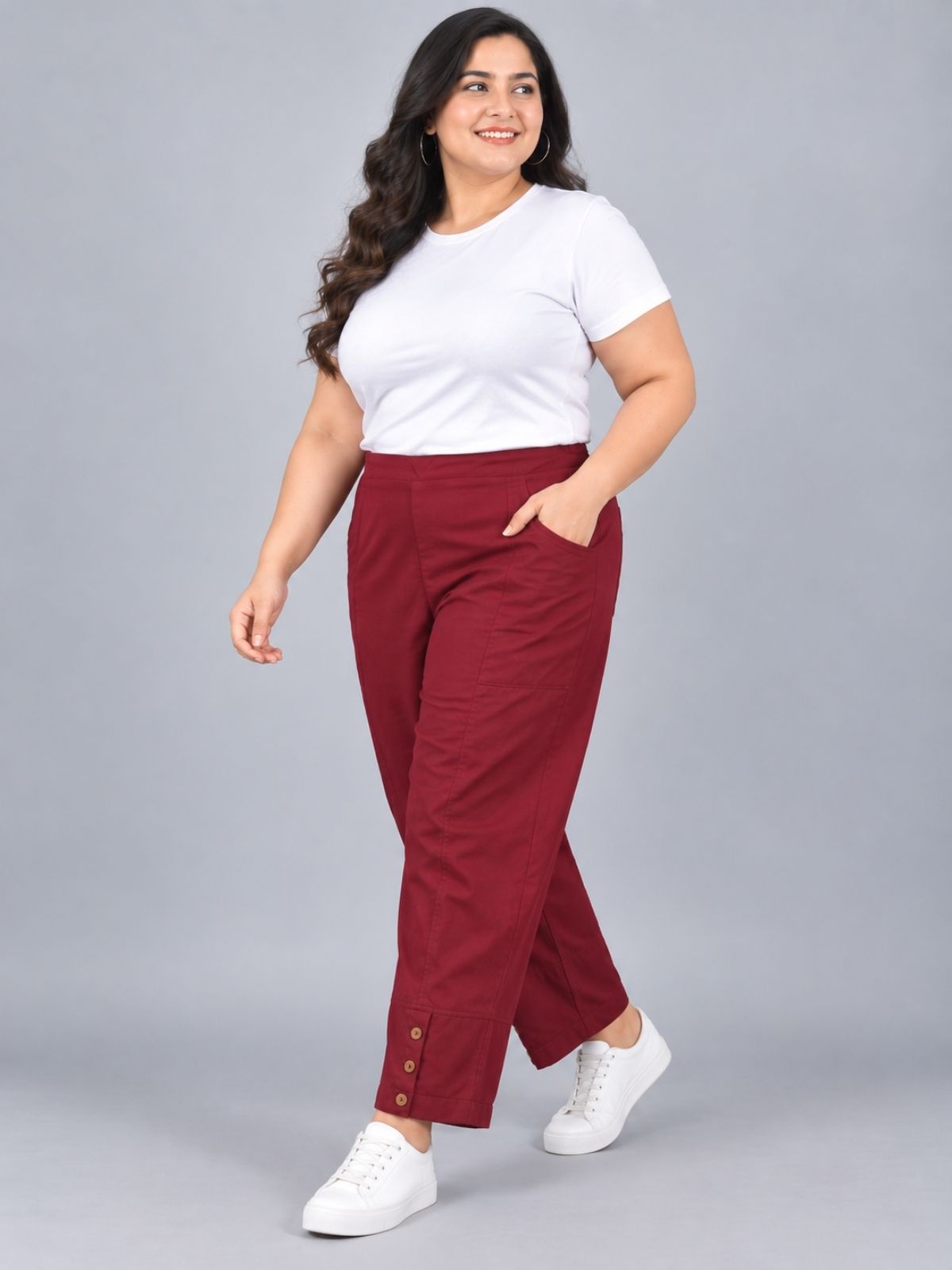 Wine Cotton Straight Cargo Pant