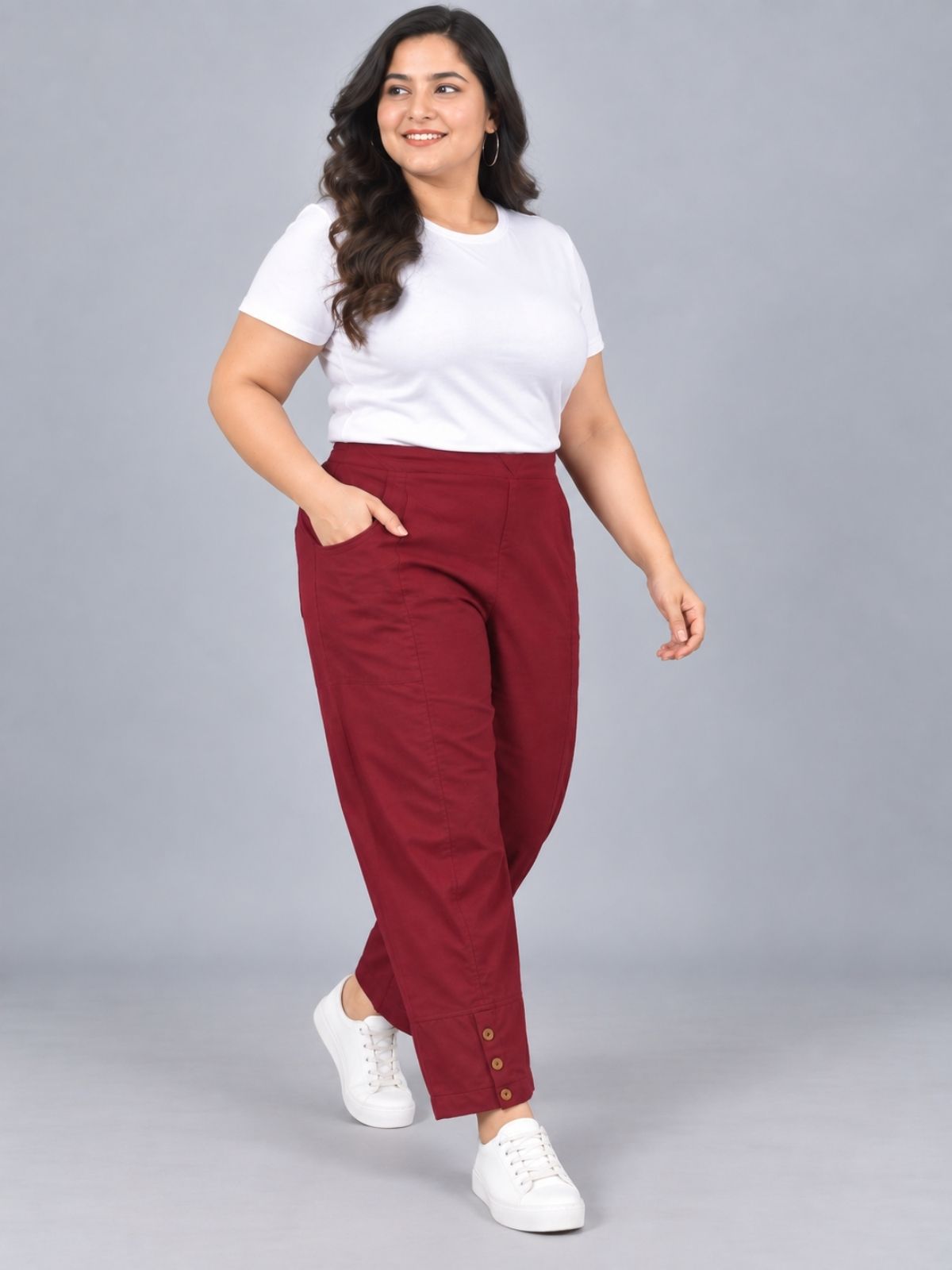Wine Cotton Straight Cargo Pant